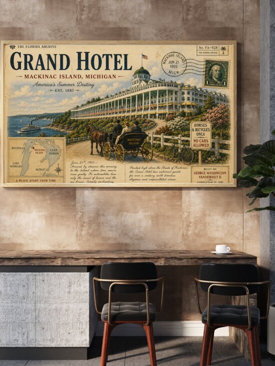 Elevara Studios Other - Vintage Mackinac Island Grand Hotel Canvas Print | Retro Michigan Wall Art